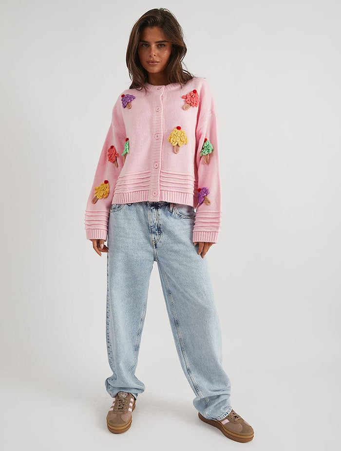 3D Ice Cream Pink Knitted Cardigan Jumpers & Cardigans Skinnydip London