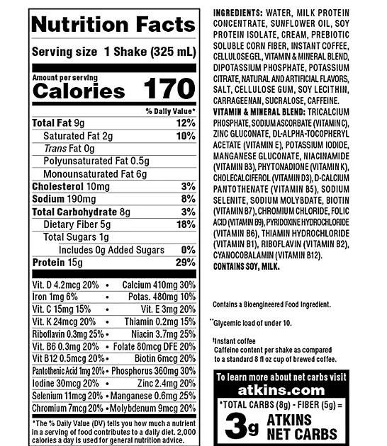 Atkins 15g Iced Coffee Protein Shake, Café Au Lait (11 fl. oz. 15 pk.)