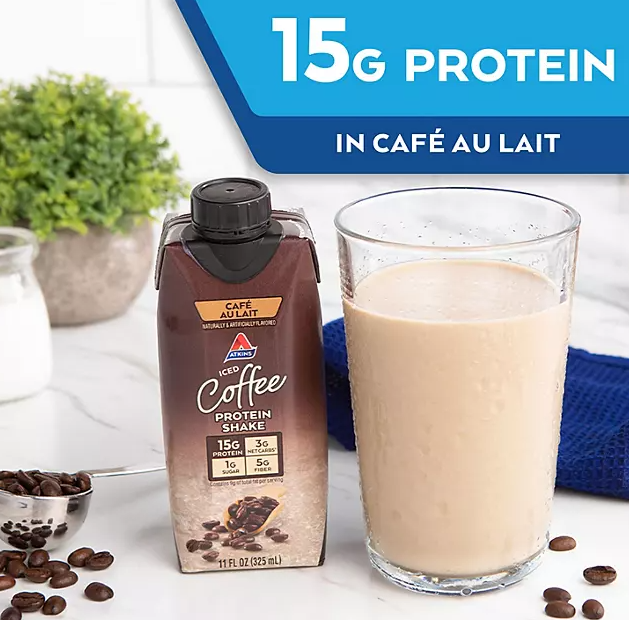 Atkins 15g Iced Coffee Protein Shake, Café Au Lait (11 fl. oz. 15 pk.)