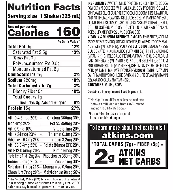 Atkins 15g Keto Protein Shake, Dark Chocolate Royale (11 fl. oz., 15 pk.)