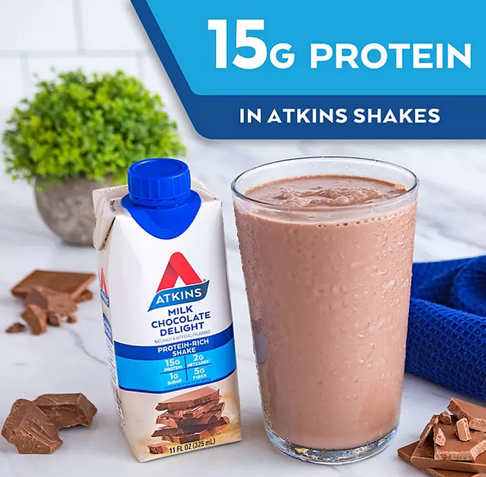 Atkins Gluten Free Protein-Rich Shake, Milk Chocolate Delight, Keto Friendly (15 pk.)