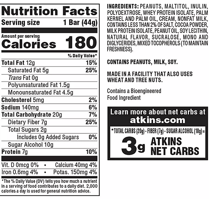 Atkins Snack Bar, Caramel Chocolate Nut Roll, Keto Friendly (20 ct.)