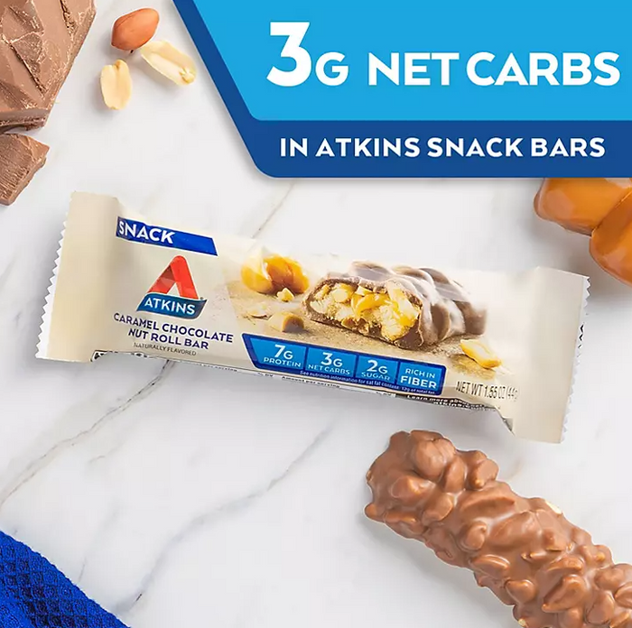 Atkins Snack Bar, Caramel Chocolate Nut Roll, Keto Friendly (20 ct.)