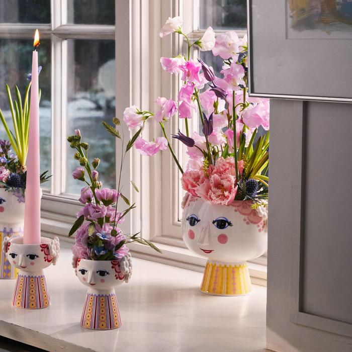 Bjørn Wiinblad Eva Flower Pot on Base — Pink/Yellow