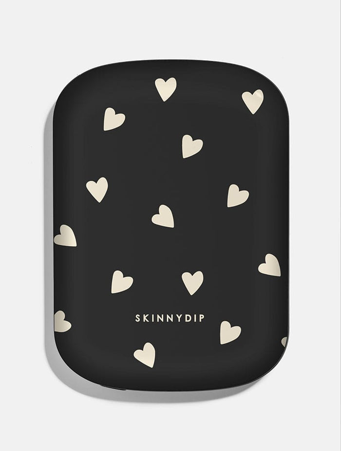 Black and Cream Ditsy Hearts Portable Magsafe Charger Portable Chargers Skinnydip London