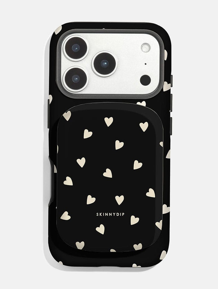 Black and Cream Ditsy Hearts Portable Magsafe Charger Portable Chargers Skinnydip London