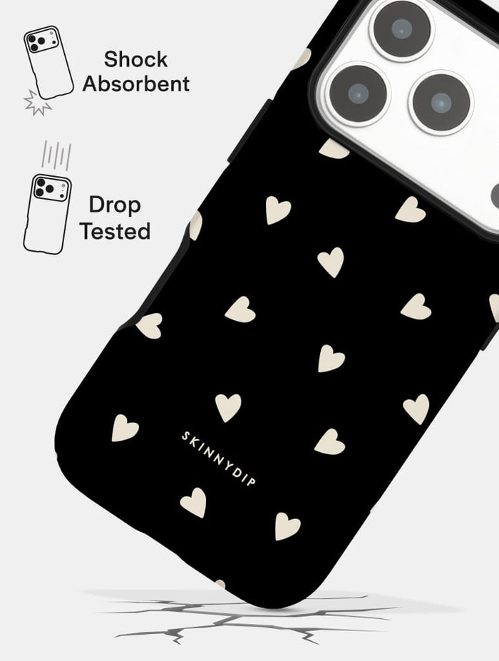 Black and Cream Ditsy Hearts Ultra Protective iPhone Case Tech Skinnydip London