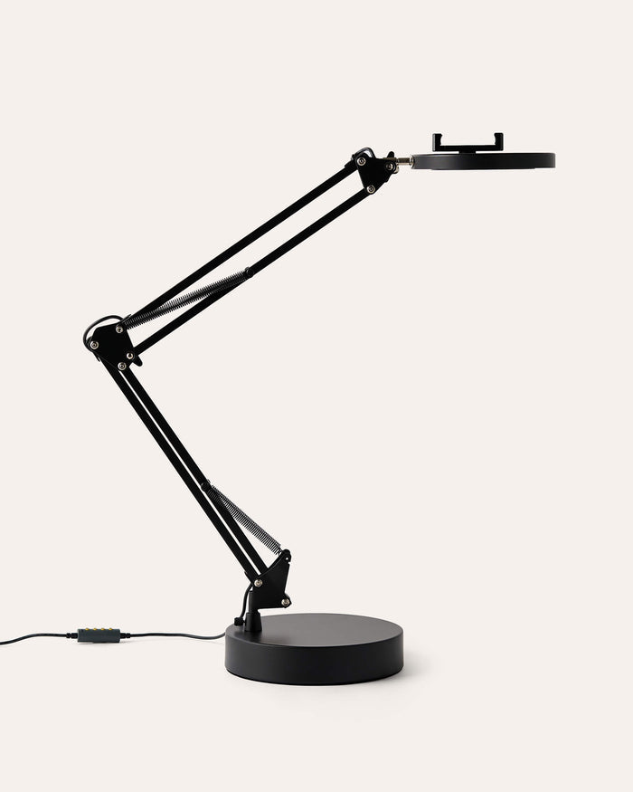 Black adjustable Canvas LED desk lamp with black Matte Metal base