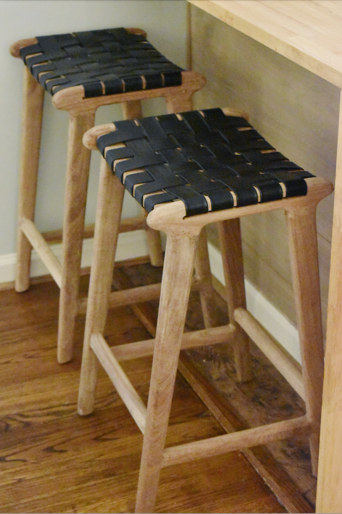 Black Leather Woven Counter Stools