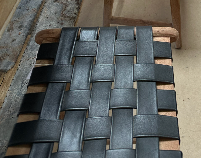 Black Leather Woven Counter Stools