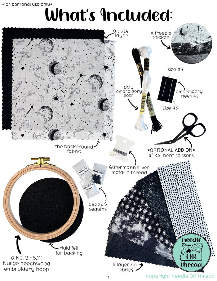 Black & White Moonscape Fabric Collage Kit | Needle OR Thread