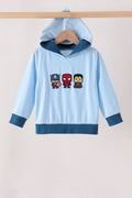 Blue character embroidery hoodie