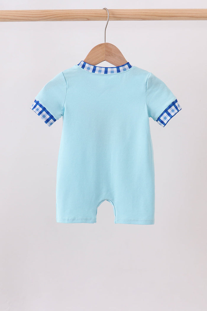 Blue character embroidery romper