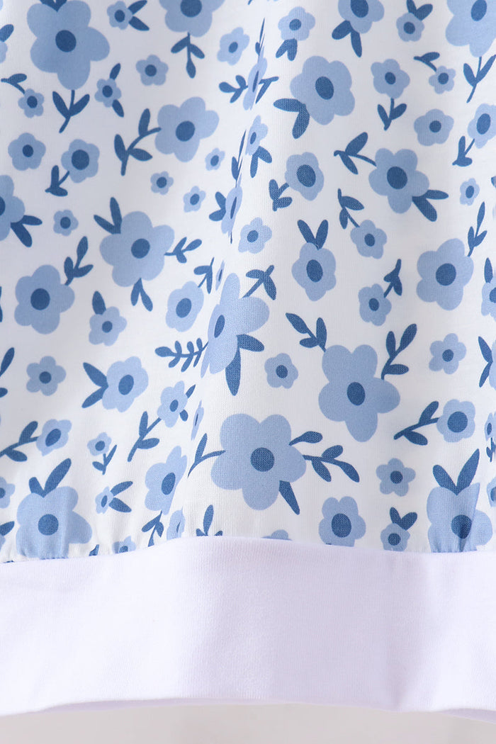 Blue ditsy floral print pants set