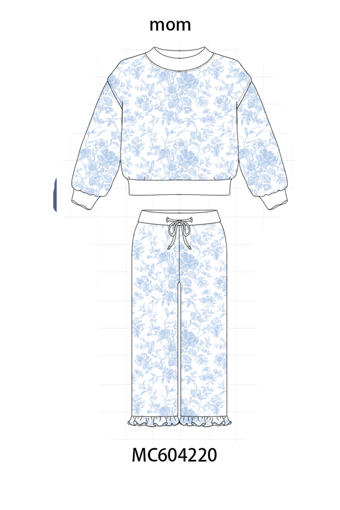 Blue floral print mom&me pants set
