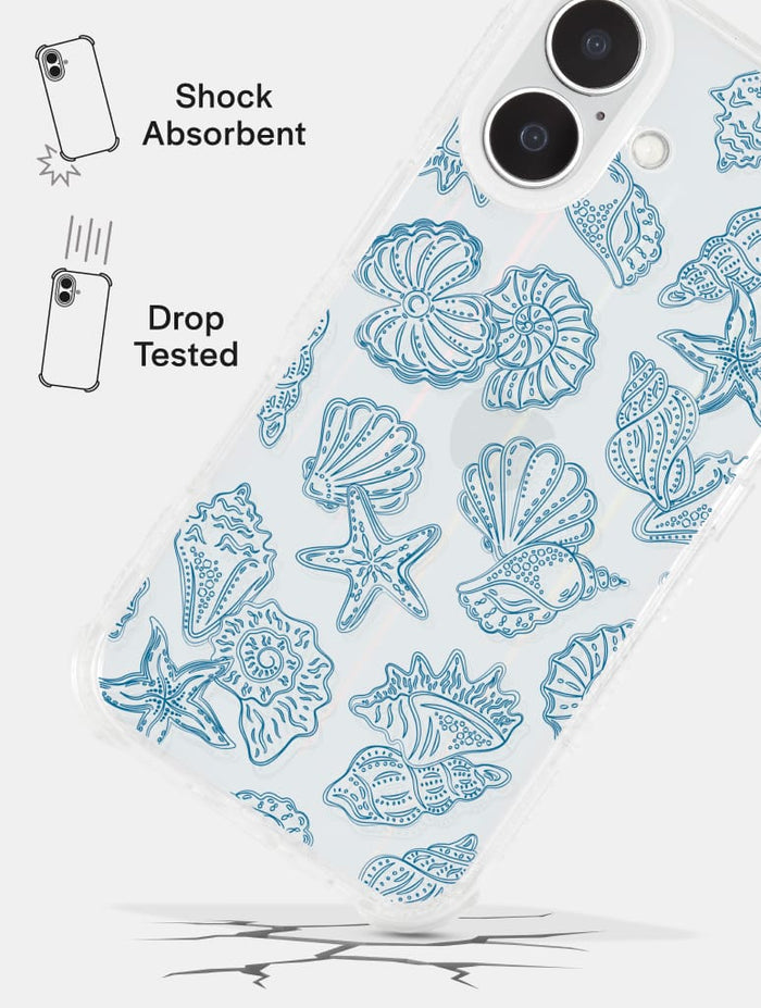 Blue Outline Sea Shells Shock iPhone Case Phone Cases Skinnydip London