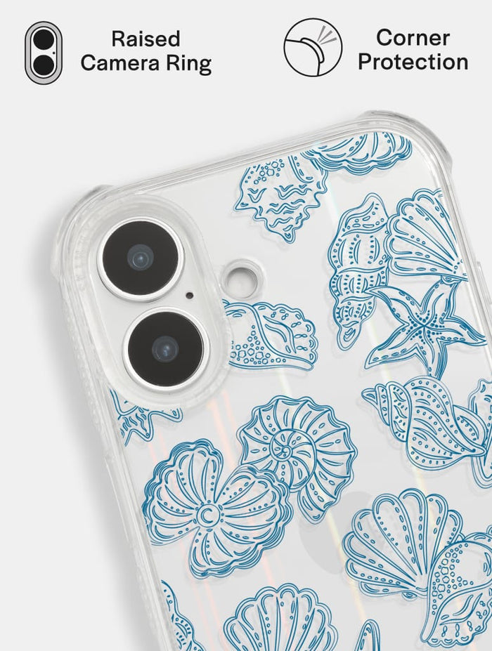 Blue Outline Sea Shells Shock iPhone Case Phone Cases Skinnydip London