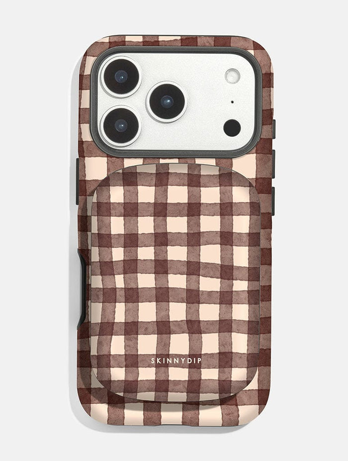 Brown Gingham Portable Magsafe Charger Portable Chargers Skinnydip London