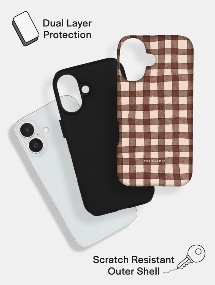 Brown Gingham Ultra Protective iPhone Case Tech Skinnydip London