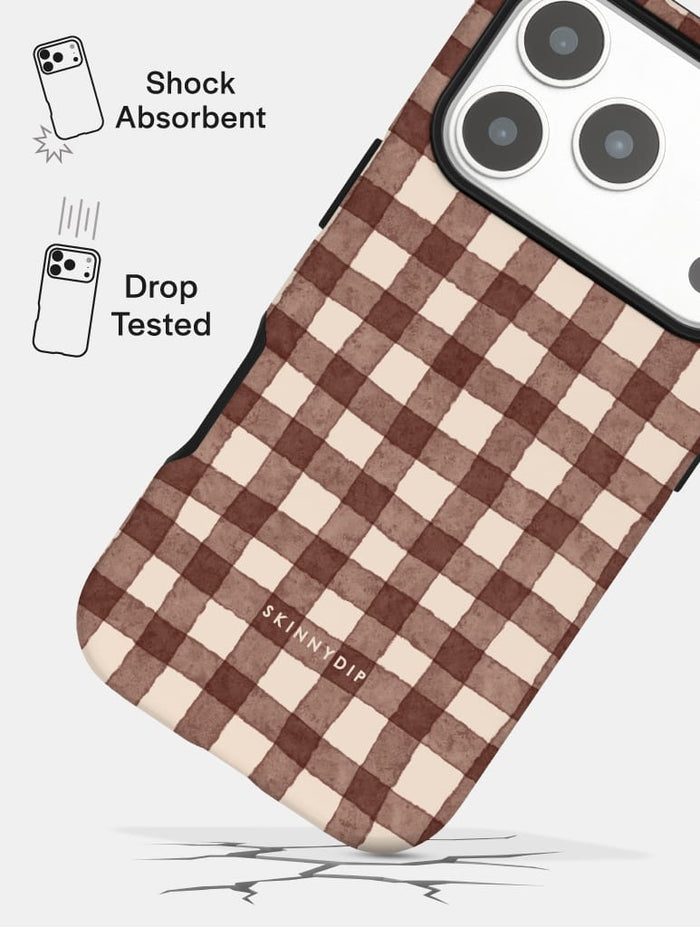Brown Gingham Ultra Protective iPhone Case Tech Skinnydip London