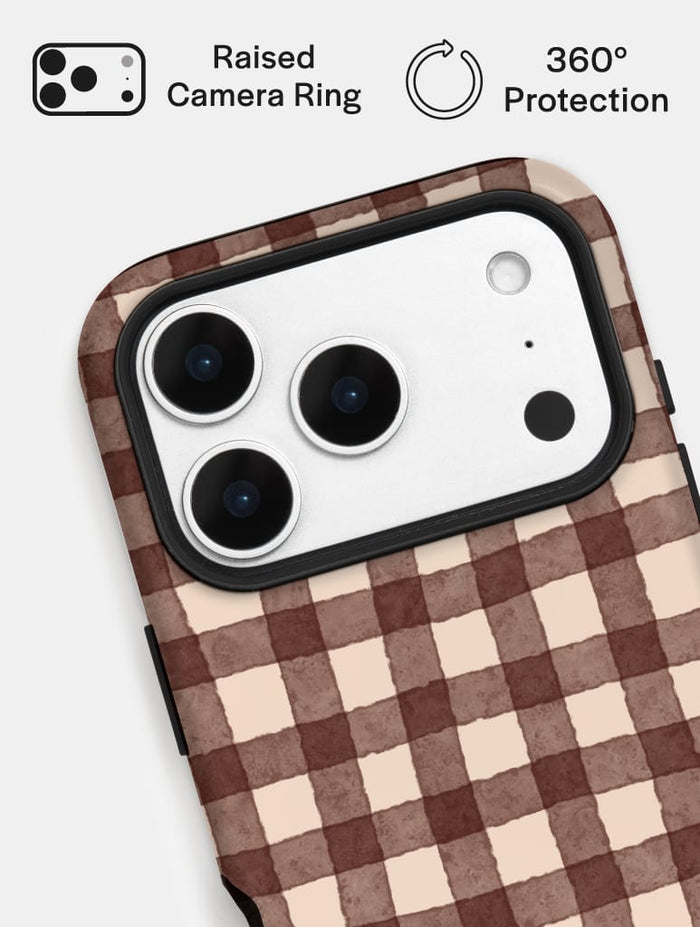 Brown Gingham Ultra Protective iPhone Case Tech Skinnydip London