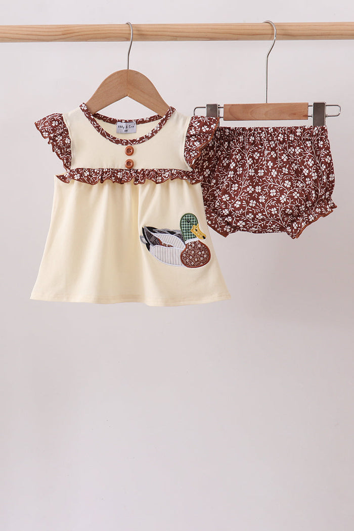 Brown Mallard Applique Ruffle Bloomer Set
