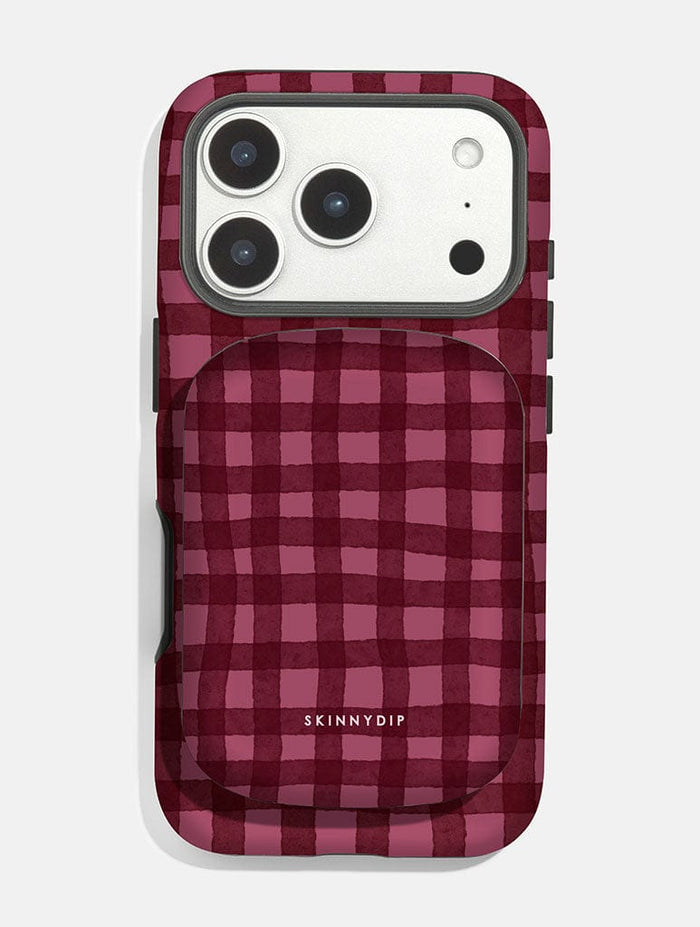 Burgundy Gingham Portable Magsafe Charger Portable Chargers Skinnydip London