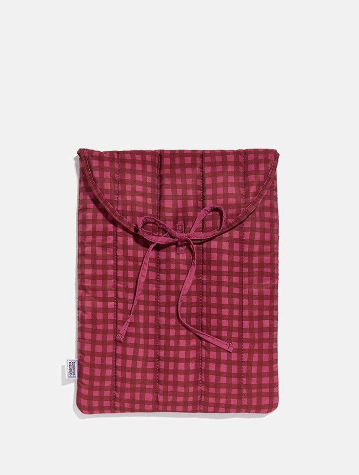 Burgundy Gingham Quilted Bow Laptop Sleeve Laptop Cases Skinnydip London