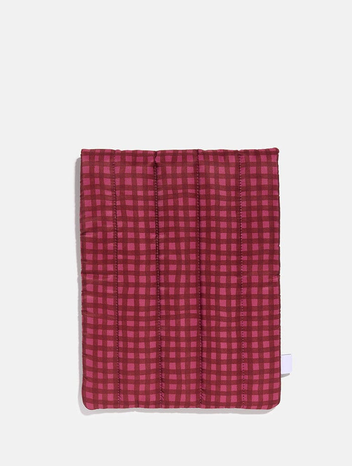 Burgundy Gingham Quilted Bow Laptop Sleeve Laptop Cases Skinnydip London