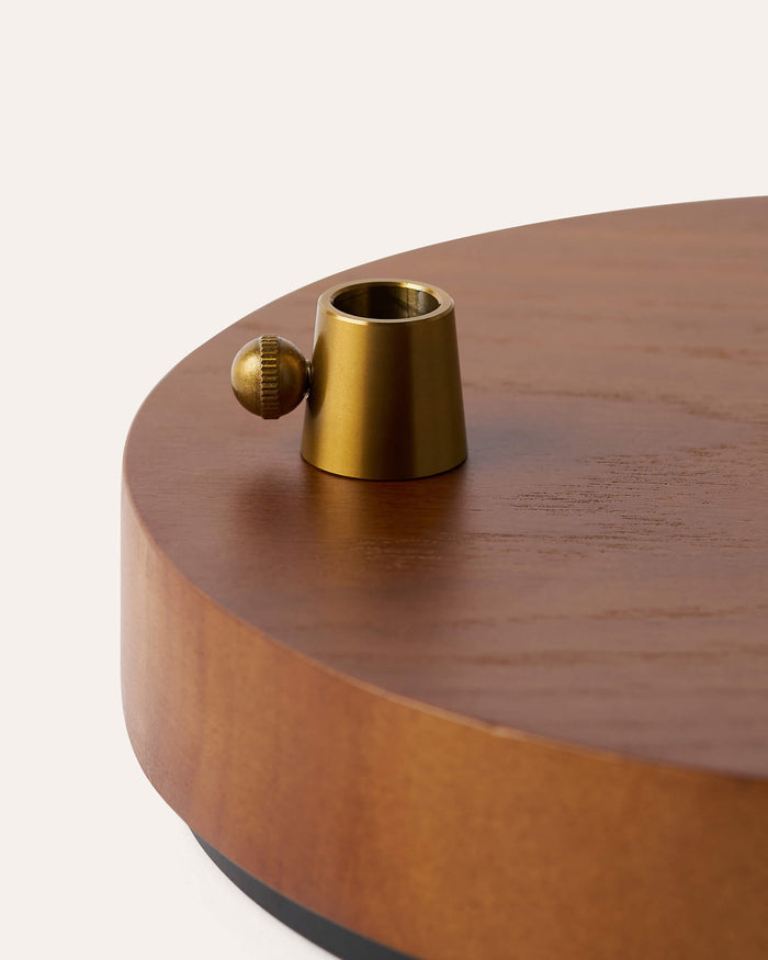 Canvas LED Desk Lamp wooden base closeup
