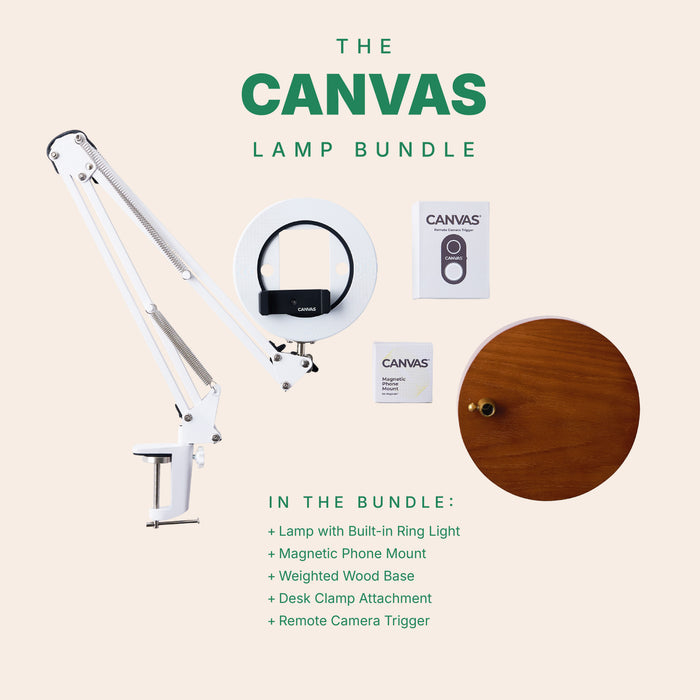 White / w/ Weighted Wood Base + Magnetic Mount + Remote Trigger + FREE Course