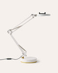 White adjustable Canvas LED desk lamp with a marble base