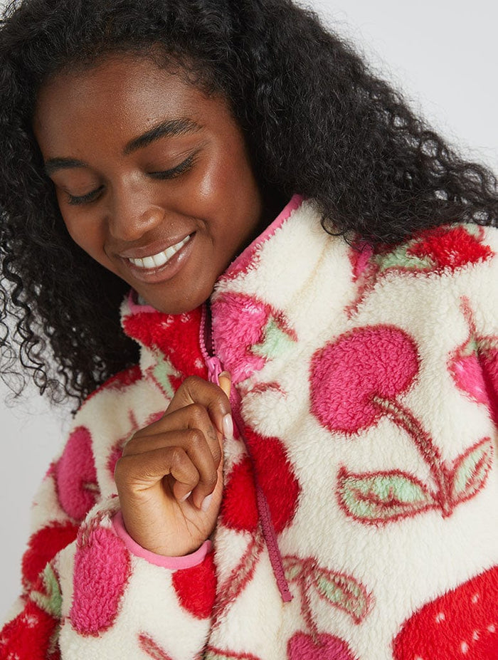 Cherry and Strawberry Longline Fleece Coats & Jackets Skinnydip London