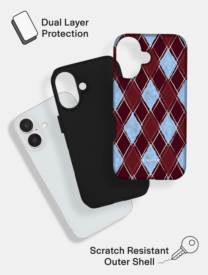 Chocolate and Blue Argyle Check Ultra Protective iPhone Case Phone Cases Skinnydip London