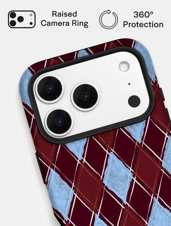 Chocolate and Blue Argyle Check Ultra Protective iPhone Case Phone Cases Skinnydip London