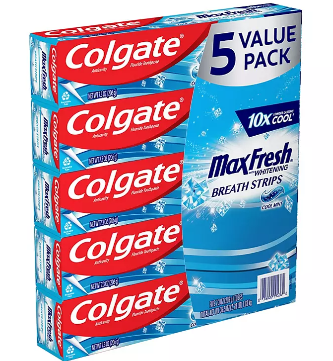 Colgate Max Fresh Toothpaste with Mini Breath Strips, Cool Mint (7.3 oz., 5 pk)