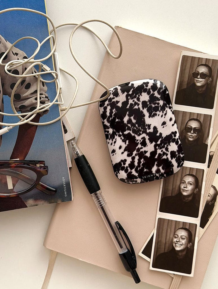 Cow Print Black and White Portable Magsafe Charger Portable Chargers Skinnydip London