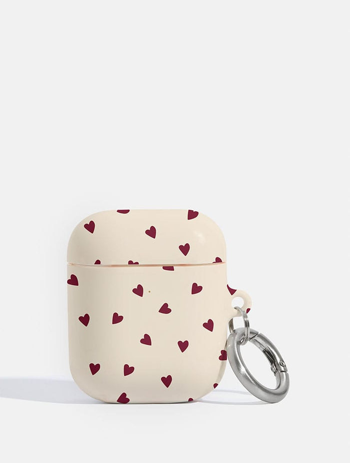 Cream and Burgundy Ditsy Hearts AirPods Case AirPods Cases Skinnydip London