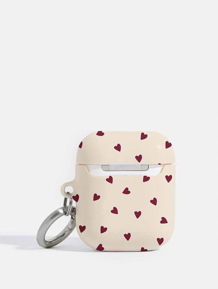 Cream and Burgundy Ditsy Hearts AirPods Case AirPods Cases Skinnydip London