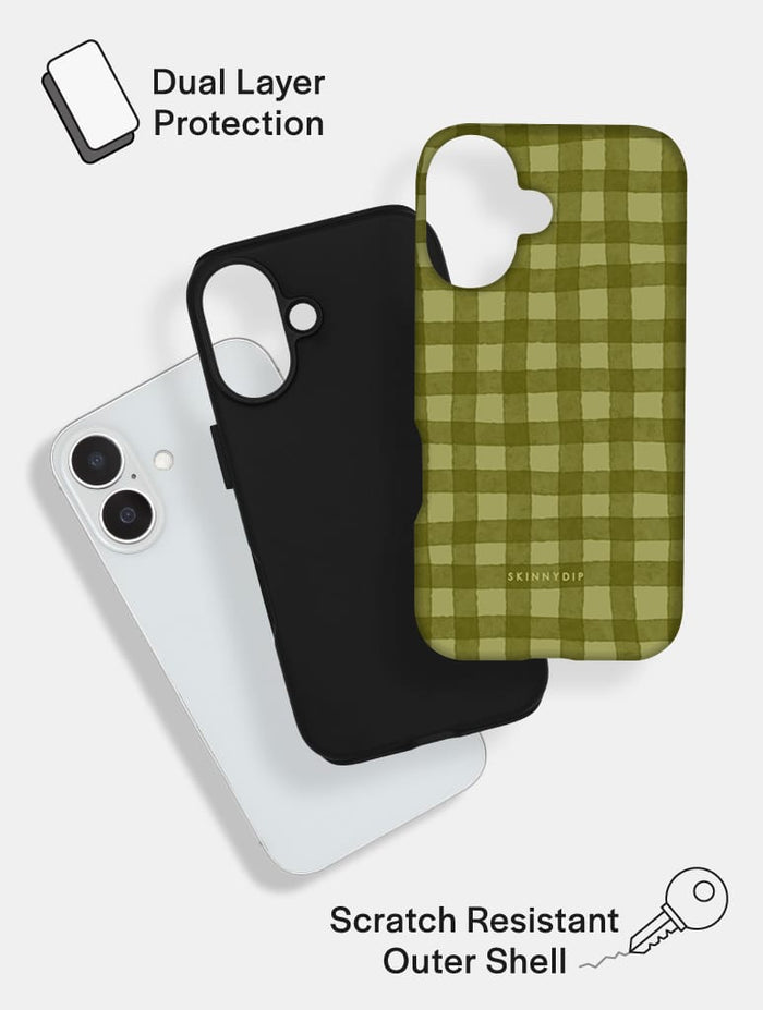 Dark Green Gingham Ultra Protective iPhone Case Phone Cases Skinnydip London