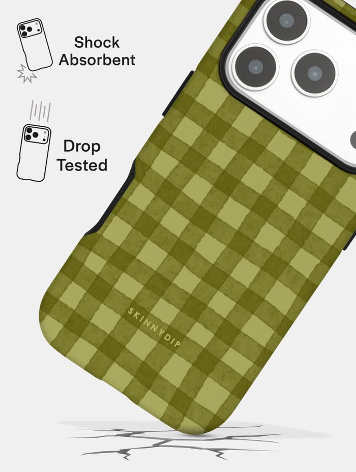 Dark Green Gingham Ultra Protective iPhone Case Phone Cases Skinnydip London