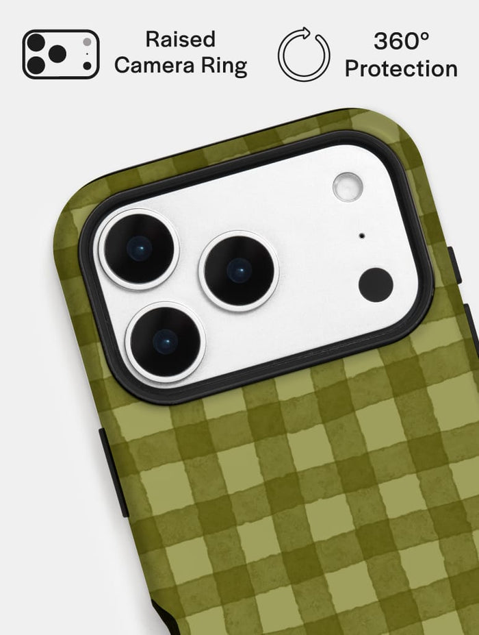 Dark Green Gingham Ultra Protective iPhone Case Phone Cases Skinnydip London