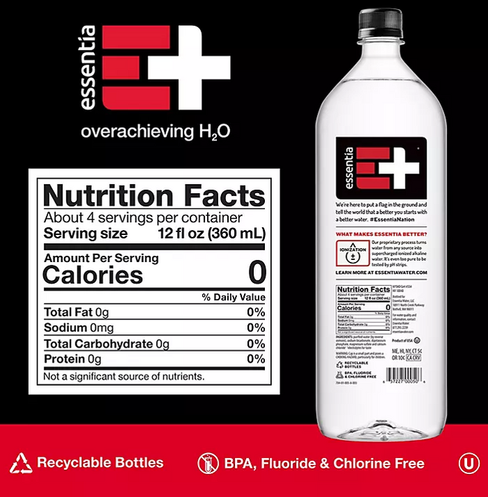 Essentia Bottled Water, Ionized Alkaline Water (1.5 L., 12 pk.) - Eshop House LLC