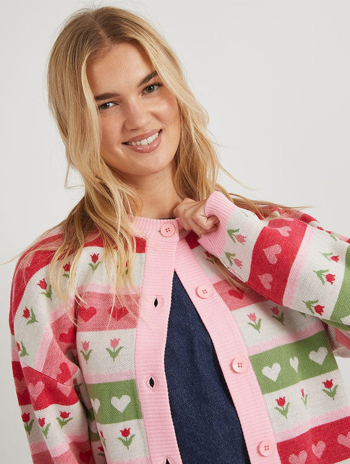Floral Stripe Knitted Cardigan Jumpers & Cardigans Skinnydip London