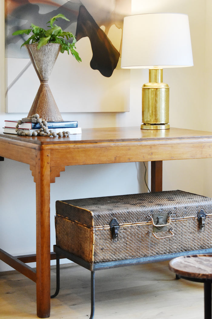 French Wicker Trunk with Stand