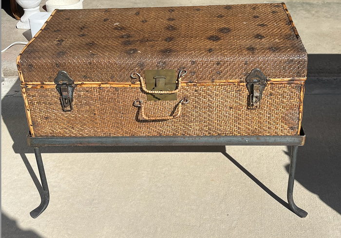 French Wicker Trunk with Stand