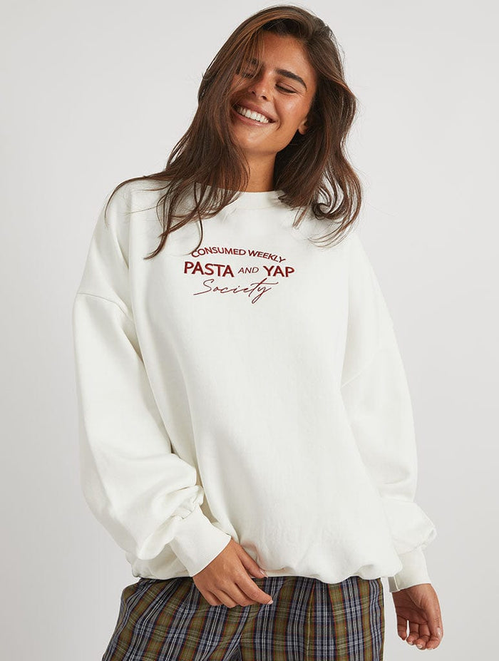Girl Dinner Society Sweatshirt in Ecru Hoodies & Sweatshirts Skinnydip London