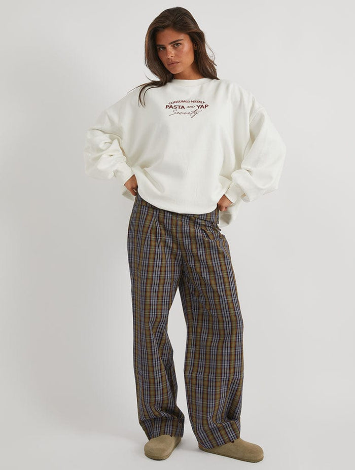 Girl Dinner Society Sweatshirt in Ecru Hoodies & Sweatshirts Skinnydip London