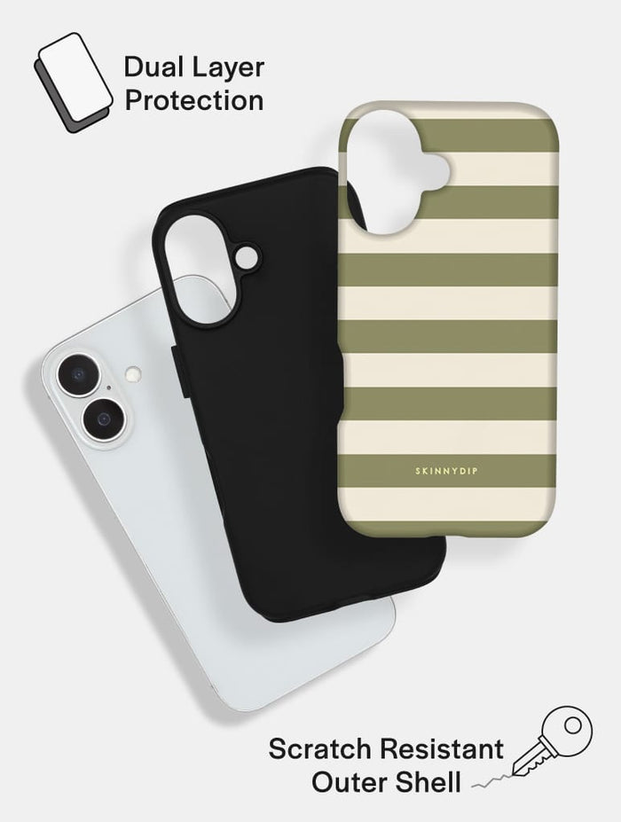 Green and Cream Stripes Ultra Protective iPhone Case Phone Cases Skinnydip London