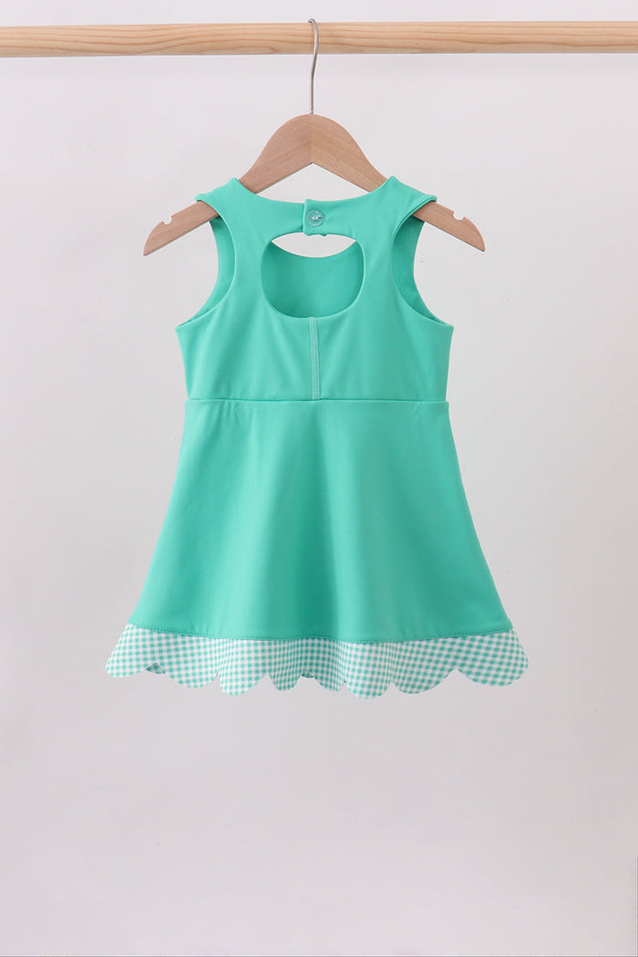 Green scalloped bow active dress
